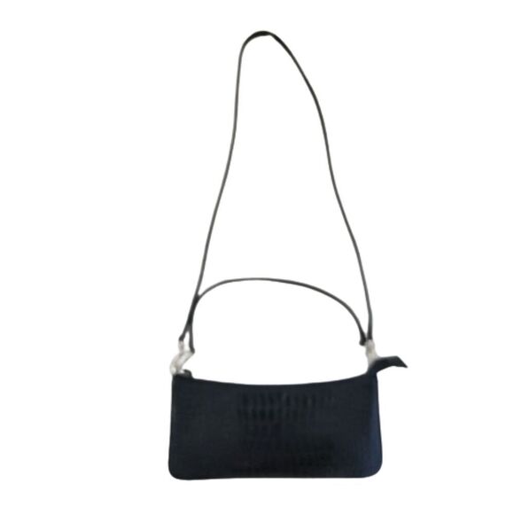 Giani Bernini Crocodile Genuine Leather Shoulder Bag Small Black Y2K 2000 - Picture 3 of 6